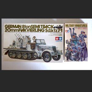 TAMIYA JAPAN WWII GERMAN 8 TON SEMI TRACK 20mm GUN MODEL & FIGURE SET LOT